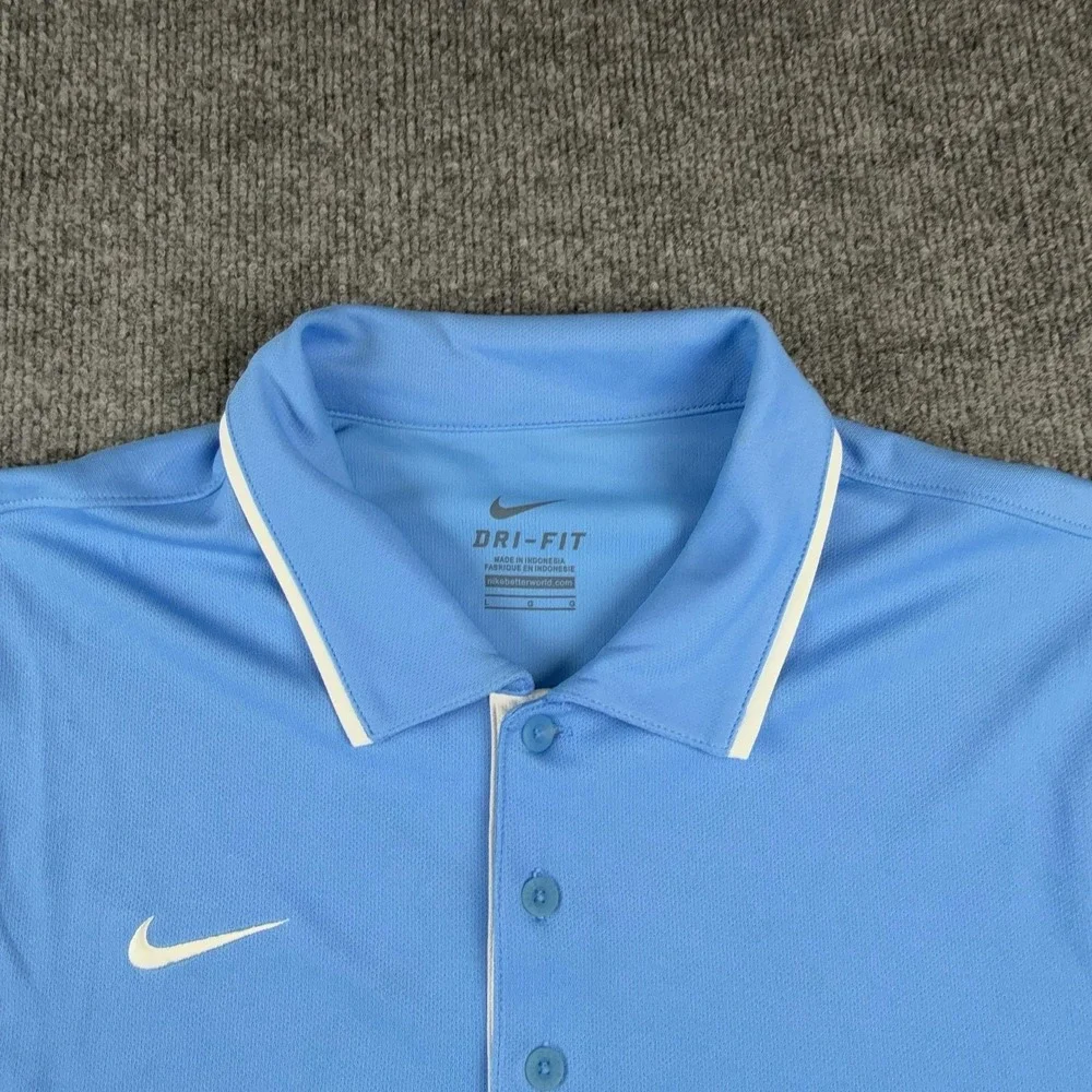 Nike Polo Shirt Mens Large Blue Dri-FIT Golf Performance Piped Short Sleeve